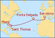 Ver o roteiro do Cruzeiro Trasatl�ntico desde Barcelona a Miami 