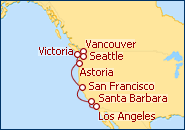 Ver o roteiro do Cruzeiro Coastal: 7d�as Los Angeles a Vancouver 2013