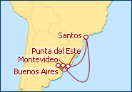 Ver o roteiro do Cruzeiro Santos, Uruguai e Buenos Aires