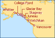 Ver o roteiro do Cruzeiro Glaciais do Alasca - De Vancouver � Whittier 