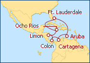 Ver o roteiro do Cruzeiro Canal do Panam� - Ida/Volta desde Fort Lauderdale 2012/2013