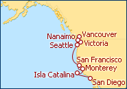 Ver o roteiro do Cruzeiro Oeste do Canad� e Estados Unidos desde Vancouver I 2012