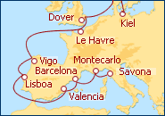Ver o roteiro do Cruzeiro Alemanha, Gran Breta�a, Espanha, Portugal