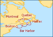Ver o roteiro do Cruzeiro de Boston a Montreal