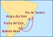 Ver o roteiro do Cruzeiro Argentina, Brasil, Uruguai