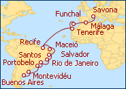 Ver o roteiro do Cruzeiro Argentina, Uruguai, Brasil, Espanha, Madeira, It�lia