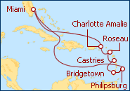 Ver o roteiro do Cruzeiro Sul do Caribe I