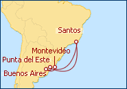 Ver o roteiro do Cruzeiro Santos, Montevid�o, Buenos Aires, Punta Del Este, Santos