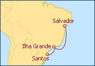 Ver o roteiro do Cruzeiro Salvador, Ilha Grande, Santos