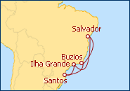 Ver o roteiro do Cruzeiro Salvador, Ilha grande, Santos, Buzios