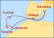 Ver o roteiro do Cruzeiro Canarias desde Barcelona 
