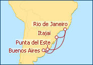 Ver o roteiro do Cruzeiro Brasil, Argentina, Uruguai