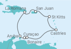 Itinerário do Cruzeiro  Rep. Dominicana, Aruba, Curaçao, Santa Lúcia - NCL Norwegian Cruise Line