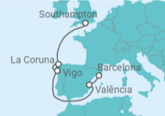 Itinerário do Cruzeiro  De Barcelona a Southampton  - Disney Cruise Line