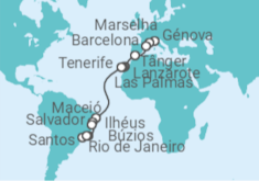 Itinerário do Cruzeiro  De Gênova a RJ 2024 - MSC Cruzeiros