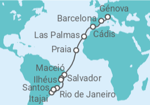 Itinerário do Cruzeiro  Cruzeiro Raízes - De Gênova a Santos - Costa Cruzeiros
