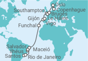 Itinerário do Cruzeiro  De Santos a Oslo (Noruega) 2026 - MSC Cruzeiros