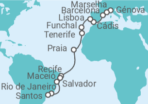 Itinerário do Cruzeiro  De Gênova a Santos - Costa Cruzeiros