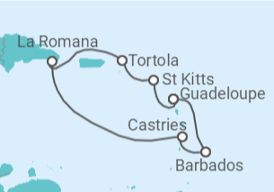 Itinerário do Cruzeiro  Santa Lúcia, Barbados, Guadalupe, Ilhas Virgens Britânicas - Costa Cruzeiros
