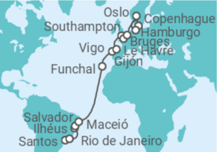 Itinerário do Cruzeiro  De Santos a Hamburgo (Alemanha) - MSC Cruzeiros