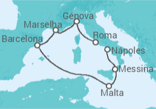 Itinerário do Cruzeiro  Itália, Malta, Espanha, França - MSC Cruzeiros