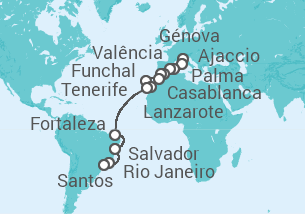 Itinerário do Cruzeiro  De Santos a Gênova - MSC Cruzeiros