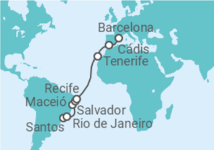 Itinerário do Cruzeiro  De Santos a Barcelona - Costa Cruzeiros