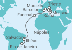 Itinerário do Cruzeiro  De Triestre ao Rio de Janeiro - MSC Cruzeiros