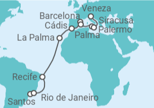 Itinerário do Cruzeiro  De Santos a Veneza - MSC Cruzeiros