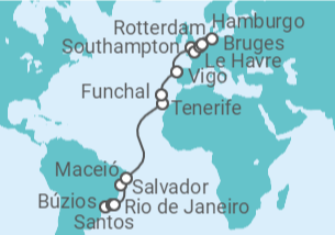 Itinerário do Cruzeiro  De Santos a Hamburgo (Alemanha) - MSC Cruzeiros