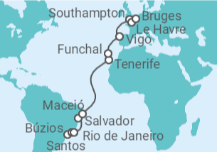 Itinerário do Cruzeiro  De Santos a Zeebrugge (Bruges) - MSC Cruzeiros