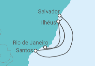 Itinerário do Cruzeiro  Ilhéus, Santos, Salvador 2023 - Costa Cruzeiros