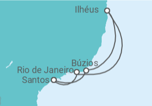 Itinerário do Cruzeiro  RJ, Ilhéus,Buzios 2024 - MSC Cruzeiros