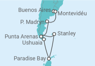 Itinerário do Cruzeiro  Patagônia e Antártica - NCL Norwegian Cruise Line