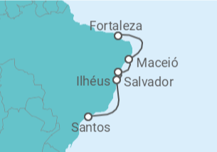 Itinerário do Cruzeiro  De Fortaleza a Santos - Costa Cruzeiros