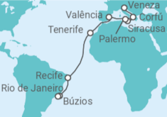 Itinerário do Cruzeiro  De Veneza (Marghera) ao RJ 2025 - MSC Cruzeiros