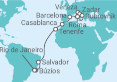 Itinerário do Cruzeiro  De Veneza (Marghera) ao RJ 2025 - MSC Cruzeiros