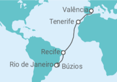 Itinerário do Cruzeiro  De Valencia ao RJ - MSC Cruzeiros