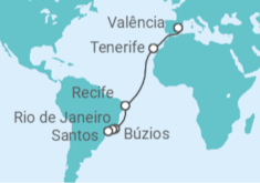 Itinerário do Cruzeiro  De Valencia a Santos - MSC Cruzeiros