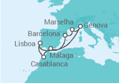 Itinerário do Cruzeiro  Marrocos, Portugal, Espanha, França, Itália - MSC Cruzeiros