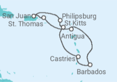 Itinerário do Cruzeiro  Ilhas Virgens Americanas, Antígua E Barbuda, Barbados, Santa Lúcia, Sint Maarten - NCL Norwegian Cruise Line