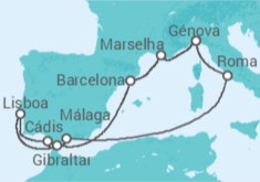 Itinerário do Cruzeiro  França, Espanha, Gibraltar, Portugal, Itália - MSC Cruzeiros