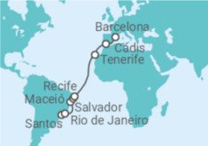 Itinerário do Cruzeiro  De Santos a Barcelona - Costa Cruzeiros