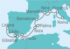 Itinerário do Cruzeiro  Gibraltar, Espanha, França, Itália - NCL Norwegian Cruise Line