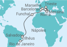 Itinerário do Cruzeiro  De Triestre ao Rio de Janeiro - MSC Cruzeiros