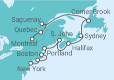 Itinerário do Cruzeiro  De Montreal (Canadá) a Nova York - Oceania Cruises