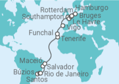 Itinerário do Cruzeiro  De Santos a Hamburgo (Alemanha) - MSC Cruzeiros
