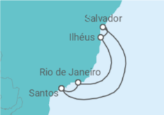 Itinerário do Cruzeiro  Santos, Salvador, Ilhéus 2024 - Costa Cruzeiros