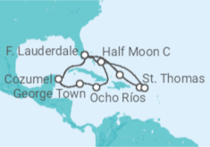 Itinerário do Cruzeiro  Bahamas, Porto Rico, Ilhas Virgens Americanas, Estados Unidos, Jamaica, Ilhas Cayman, México - Holland America Line