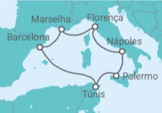 Itinerário do Cruzeiro  Itália, França, Espanha, Tunísia - MSC Cruzeiros